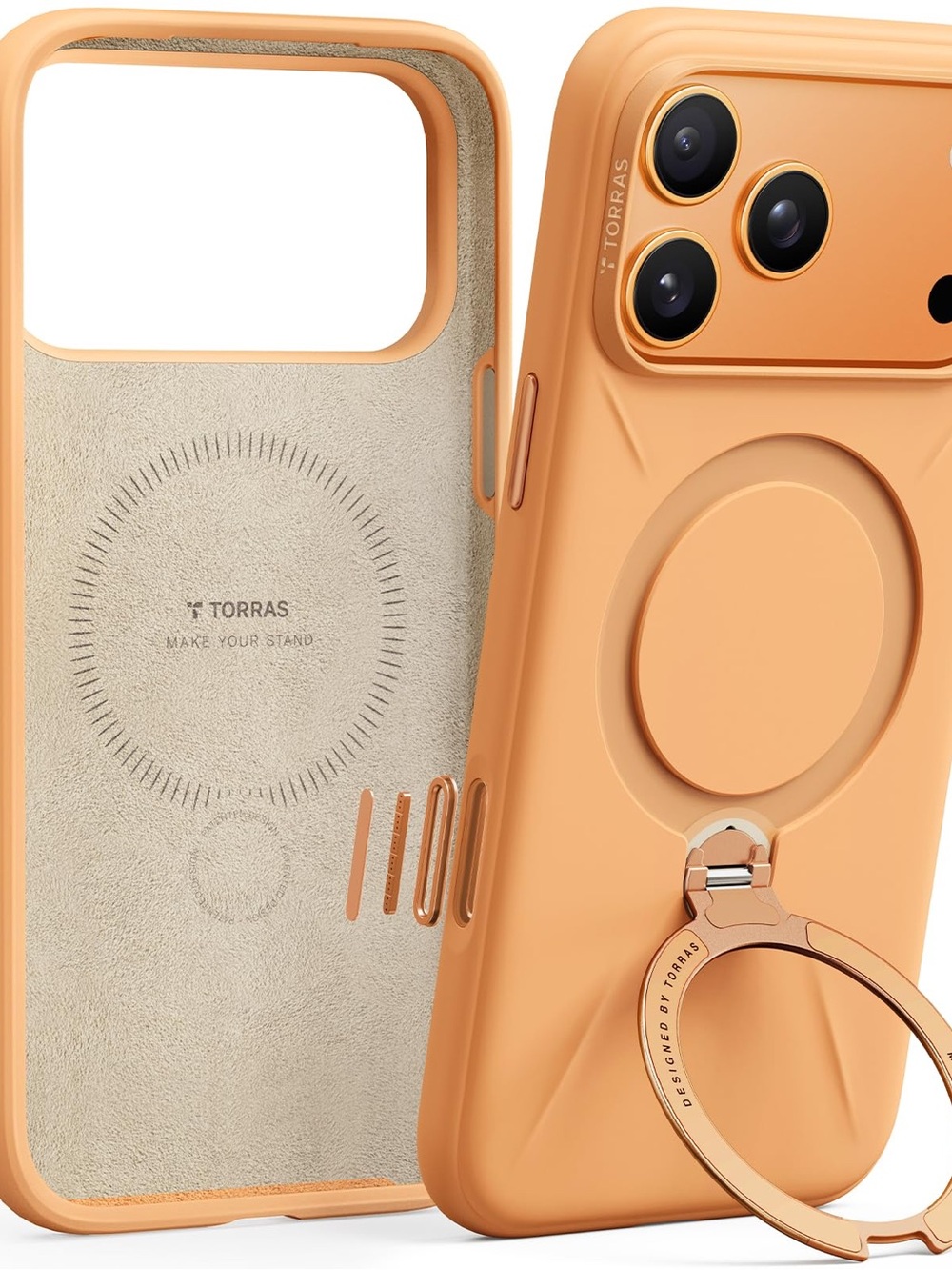 TORRAS Q3 Silicone 360 Spin For IPhone 17 Pro Case With Stand Pastel Orange New